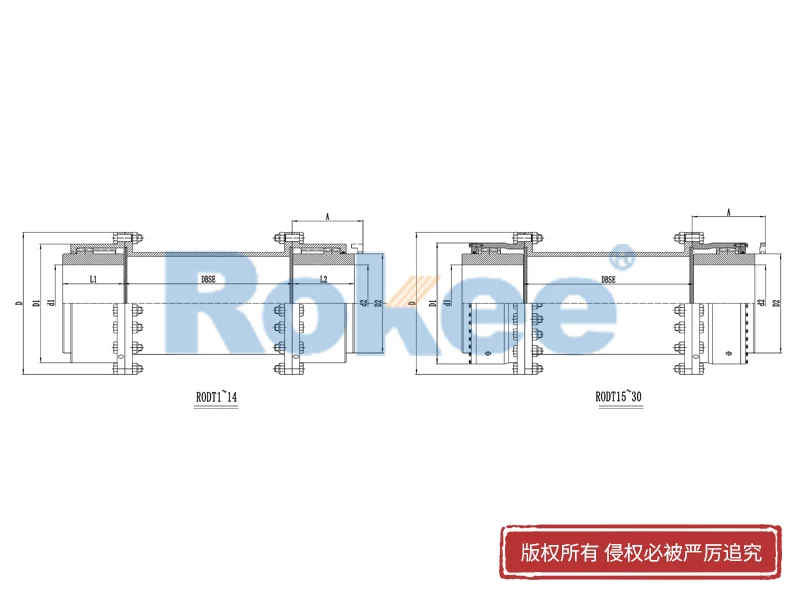 RODT鼓形齒式聯(lián)軸器,RODT中間接管型鼓形齒式聯(lián)軸器